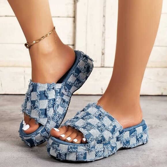 Shoes - Women's Denim Boho Sandals